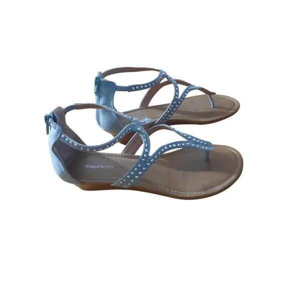 Maurices Eileen Embellishment Rhinestone Strapy Wedge Zip Back Sandals Size 8 - Picture 9 of 9